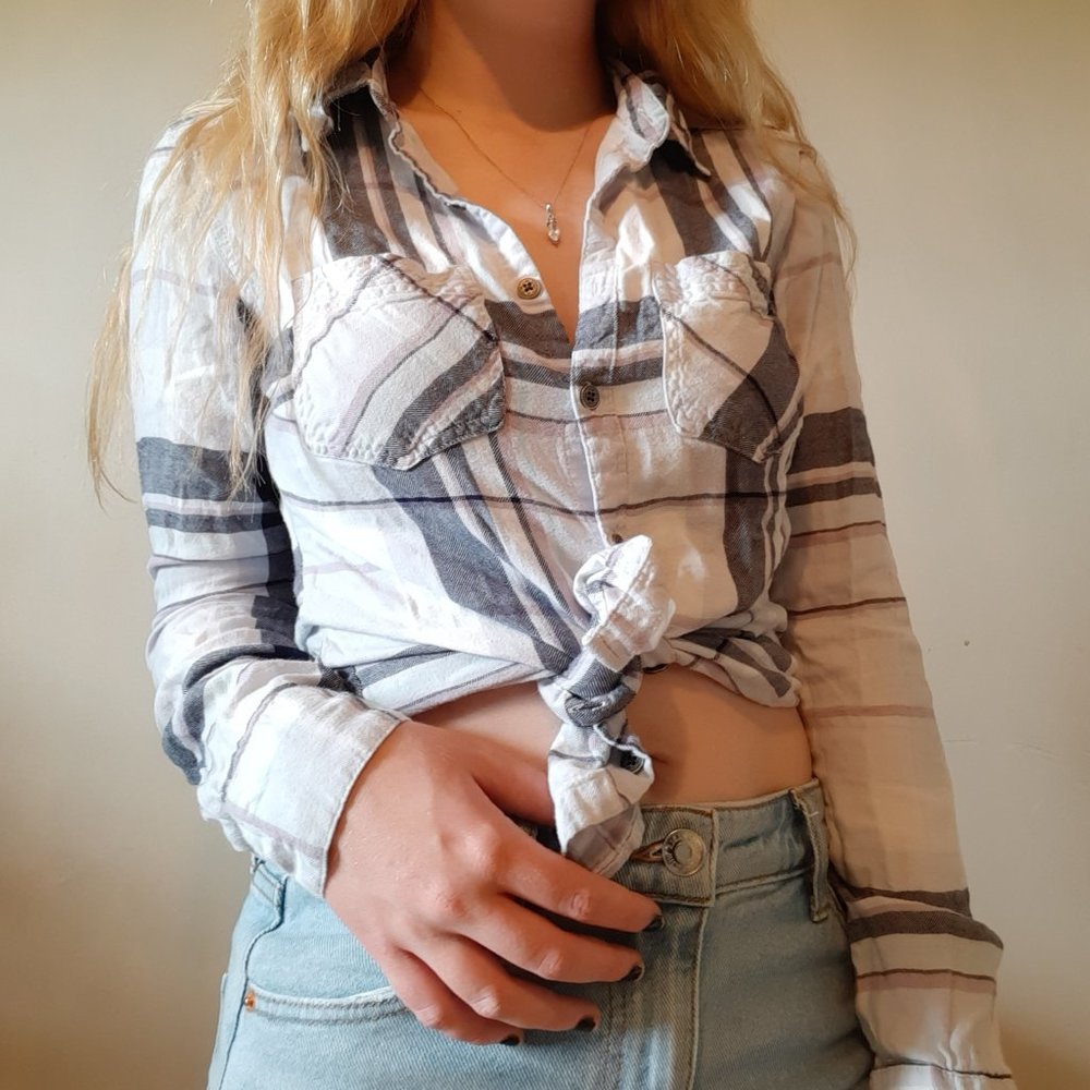 White Plaid Maurices Button-Down Long Sleeve
